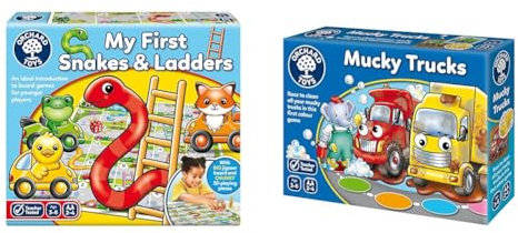 Orchard Toys My First Snakes & Ladders Game for Kids & Mucky Trucks Game, A fun colour matching game for kids age 3-6, Educational Game