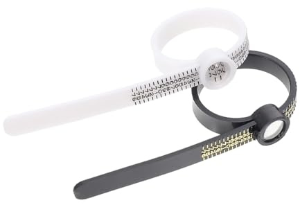 Set di misuratori per anelli da 2 pezzi, misuratore per anelli in plastica con lente d'ingrandimento, riutilizzabile per misurare le dimensioni dei gioielli