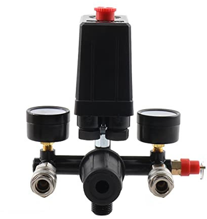 FMCQQBK Kompressorschalter Druckschalter 0-12 Bar/0-180 PSI Druckregler mit Druckschalter für Kompressor 2 Anzeigen Sicherheitsventil 20,67 Mm (1/2) Außengewinde
