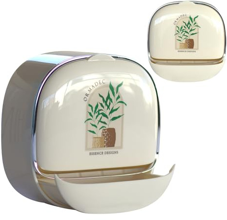 Soap and Razor Dish Holder with Drain Tray- Flip top, Waterproof, wall Mounted, with Additional Hook for loofas and Others. No Drilling and Lightweight.