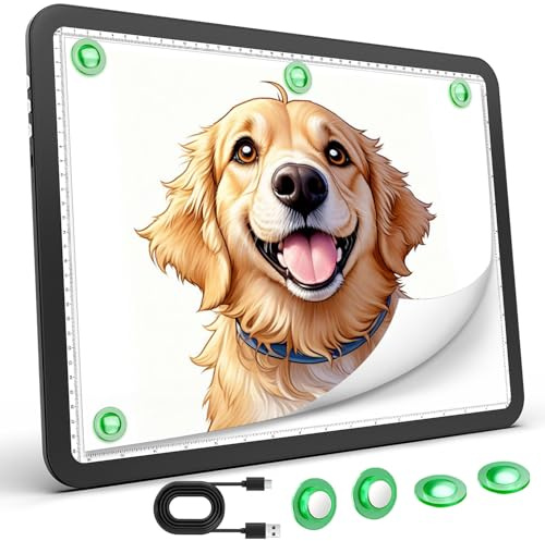 Zocelight wiederaufladbare A3 Leuchttisch,LED Licht Pad mit 4 Magneten, Leuchtkasten mit 4000mAh Batterie für Diamantmalerei, Ultra Lichtplatte zum Zeichnen, Skizzieren, Tattoo (schwarz)