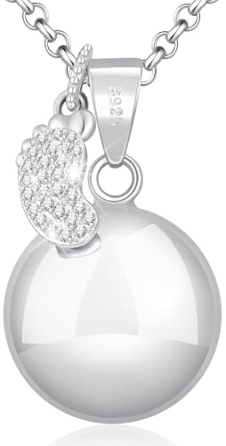 Tusuzik Collar Largo Llamador de Ángeles para Embarazadas en Plata 925, Colgante de Piecitos Desmontable con Circonitas 5A, Idea de Regalo Original para Futuras Mamás