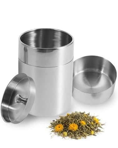 EALRIDV Teedose Edelstahl, Teedosen für Losen Tee, Kaffeedose Luftdicht mit Doppeldeckel, Runde Blechdose, Kleine Küchenbehälter für Tee, Kaffee, Kakao, Zucker Und Gewürzen