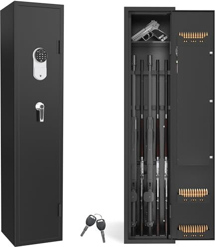 SUBTLETY Coffre-fort en tôle d'acier - Armoire à munitions - Avec serrure à combinaison électronique et 2 clés d'urgence - Noir - Armoire à armes longues pour 5 armes longues et 4 pistolets