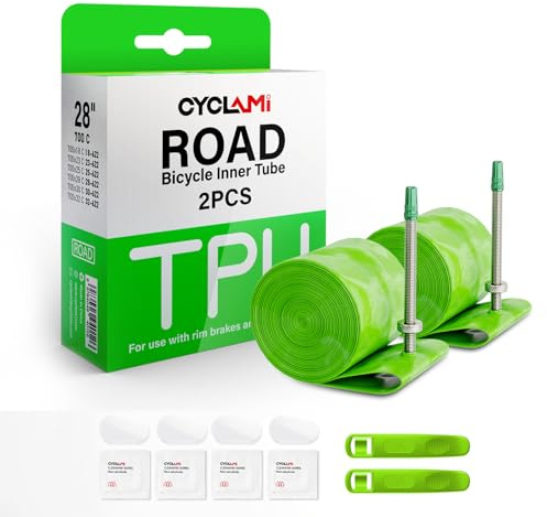 CYCLAMI Cámara Bicicleta Carretera 700C x 23/25/28/30/32c,Pack de 1/2 Tubos de TPU Camaras de Aire 700, Ultraligero de 38g Camara Bici, válvula de Metal FV: 45/60/80 mm (2P-FV:60MM)
