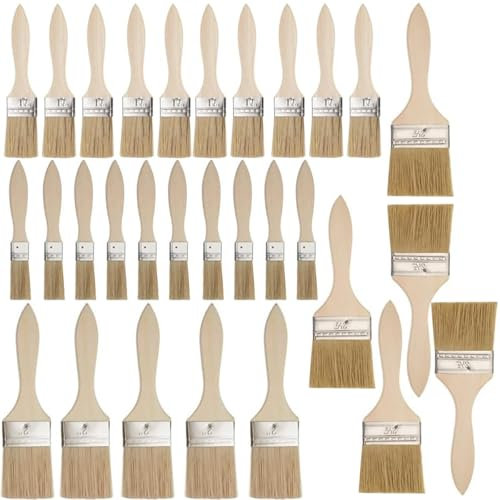 Pinselset, 26 Stück Pinsel, 23/35/45/60mm Breite Pinsel Set, Holzgriffe Flachpinsel Set, Multifunktionale Malerpinsel, Professionelle Lackierpinsel, Flachpinsel für DIY Malerei
