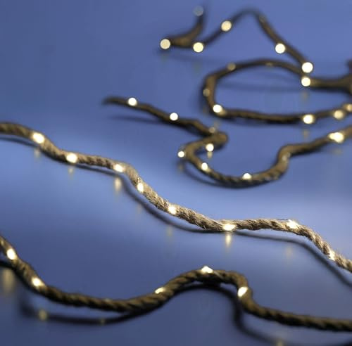 Spetebo Tau mit Draht Lichterkette warm weiß mit Timer - 400 cm - Naturkordel mit 60 LED Batterie betrieben - Leuchtdraht Juteseil Tischdeko Fensterdeko Weihnachtsdeko für Innen