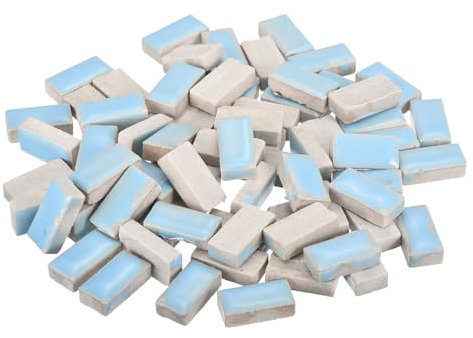QUARKZMAN 200g Keramik Mosaikfliesen für Bastelbedarf, Rechteckige Hellblaue Keramikfliesen für Mosaik-Sets Garten Trittplatten Cup Mat