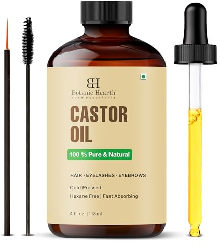 Botanic Hearth Castor Oil - 4 Fl Oz - Cold Pressed - Hexane Free, 100% Natural - Pure Castor Oil Organic for Eyelashes, Hair Growth, Eyebrows, Skin, Face - All Hair Types