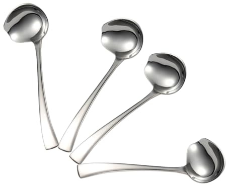 Hemobllo 4pcs Mirror Polished Stainless Steel Sauce Spoons Long Handled Curly Design for Noodles Pasta Sauce Cooking Thanksgiving Christmas