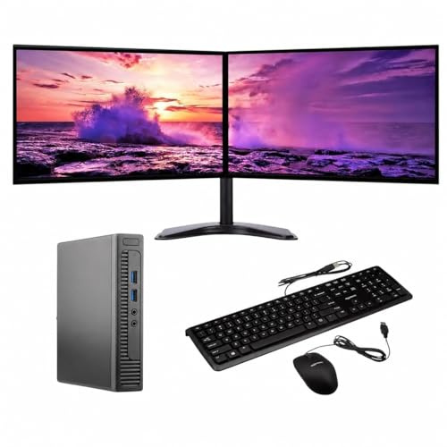 COMPUCLEAR Complete 22-24” Dual Monitor Desktop PC Bundle - Mini PC, Intel Core i5, 8GB RAM, 256GB SSD, Windows 11, WiFi, Keyboard & Mouse (Renewed)