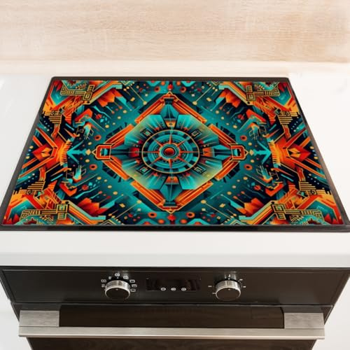 Diatomite Stove Top Covers 28x20 inches Dust-Proof Dish Drying Mat for Gas and Electric Ranges-The Futuristic Style Of Aztec Architecture And Robot Motifs