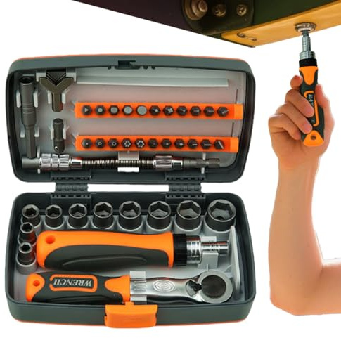 Jeu de Tournevis à Cliquet - Coffret 38 en 1 de Douilles Magnétiques,10 Douilles 22 pour Réparations Électronique Auto Maison Moto