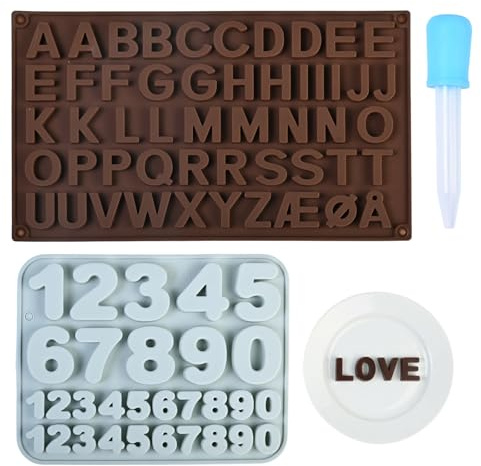 Rieoany Stampo in silicone con lettere e numeri A-Z e 0-9 con contagocce, stampi in silicone 3D dell'alfabeto per cioccolato, sapone, forno