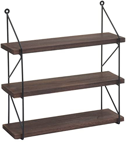Berlinlodge Wandregal HxBxT 40x40x13cm 3 Regalböden Metall Massiv-Holz Industrial Dunkelbraun Hängeregal Schweberegal Regal schwebend Küche Wohnzimmer Schlafzimmer Flur Deko Büro einfache Montage