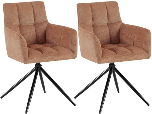 CLP Chaises Salle à Manger Lot de 2, fauteuils Jonah pivotants avec accoudoirs, Design Moderne pour Salon avec Base Noire et protège-Sol, Couleur:Orange