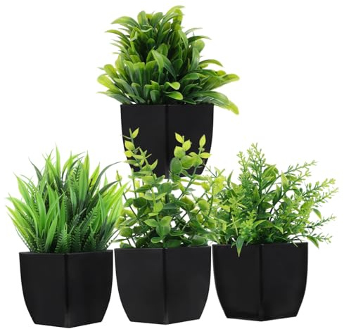 TOVINANNA 4 Plantas Artificiales Pequeñas Que No Produce Olores en Maceta de Plástico Diseño Realista y Elegante para Baño y Hogar Adecuado para Decoración Interior