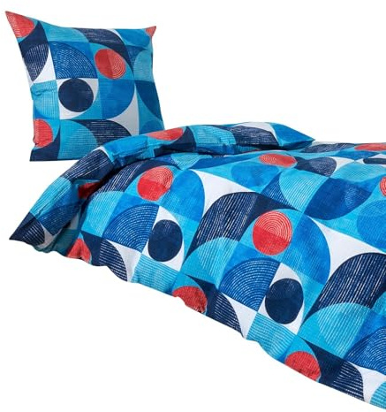 Traumschlaf Seersucker Sommerbettwäsche Parma blau – bügelfrei & pflegeleicht - mit modernem Kreisdesign - aus 100% Baumwolle - 155x220 cm + 80x80 cm