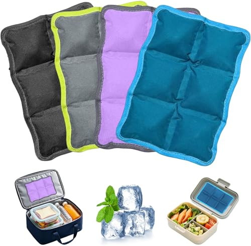 KATELUO 4 Piezas Acumuladores de Frio para Nevera, Placas Hielo Nevera Portatil, Paquetes de Hielo Reutilizables, Bolsas de Hielo para Nevera Pequeños, Placas de Hielo para Viajes, Escuela