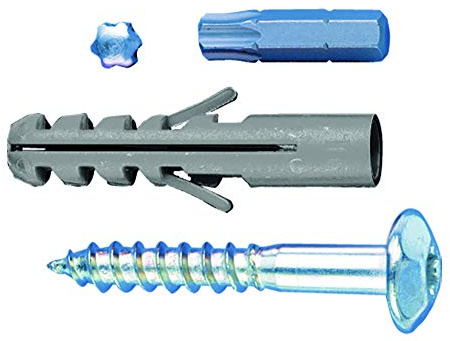 Alberts 554385 Juego de tornillos, Accesorios para rejas de ventanas para la fijación, Juego de tornillos galvanizados, 4 piezas de tornillos y tacos, 50 x 7 mm