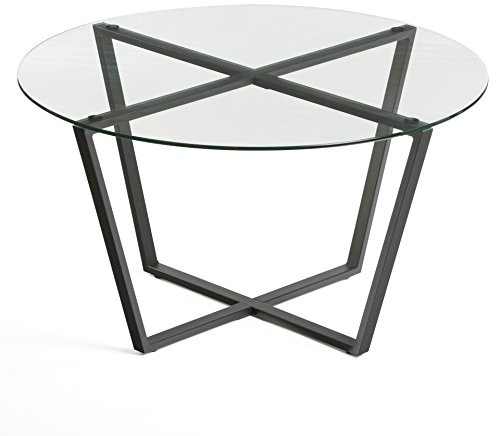 Mango Steam Table Basse Rond en Verre, Dessus Clair et Base Noire
