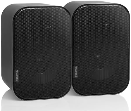 Artsound UNI30, Ensemble de 2 Enceintes passives, Enceinte HiFi 2 Voies, 20-60 Watts, Support Mural avec Articulation à rotule, Convient pour des espaces jusqu'à 40 m² tels Que Cuisine, café,