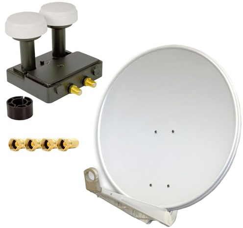 Premium X DELUXE85 Aluminium 85cm Digital SAT Schüssel Spiegel in Hellgrau für HDTV HD+ 3D 4K + Monoblock Twin PXMB-6T LNB 0,1dB Astra 19,2° Hotbird 13° + 4X F-Stecker