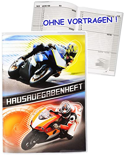 alles-meine.de GmbH Hausaufgabenheft - Motorradrennen - Motorräder - für Faule - ohne Vortragen der Stunden ! - Schule - incl. Schutzhülle & bunten Seiten - für Jungen/Kind..