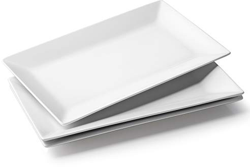 DOWAN 14 Serving Trays, Serving Platters, Ceramic Serving Platters and Trays, Rectangle Plates, Set of 3, for Weddings, Parties, Oven, Microwave, Dishwasher, Heat Resistant, Easy to Clean, White