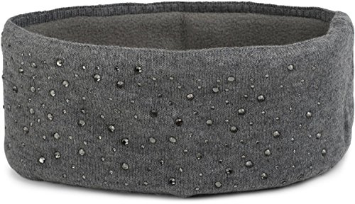 styleBREAKER Damen Stirnband Strass Feinstrick Viskose 59cm, Grau | Thermo-Fleece Futter. elastisches Haarband. Kopfumfang bis 59 cm. wärmendes Material. Handwäsche empfohlen.