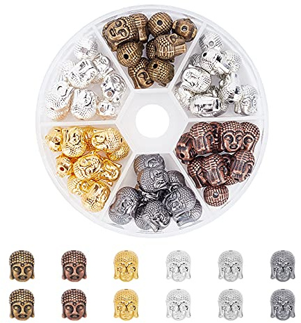 PandaHall 60pcs 6 Farbe Legierung Buddha Kopf Perlen Charm Connector Perlen für Armband Halskette Ohrringe Schmuck Herstellung Handwerk
