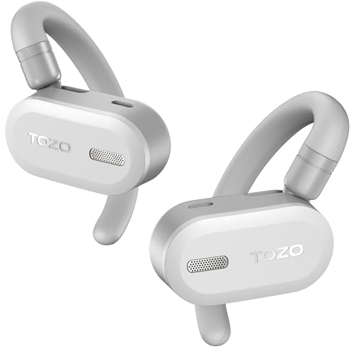 TOZO O2 True Open Ear Wireless Headphones Lightweight with Multi-Angle Adjustment, Bluetooth 5.3 Earbuds with Dual-Axis Design for Long-Lasting Comfort, Crystal-Clear Calls for Driving, White