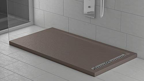 Essence ArredoBagno Plato ducha mármol resina efecto piedra topacio – Mineralmármol – Grosor 3 cm – Rejilla cromada de acero inoxidable – Color moka – 70 x 100