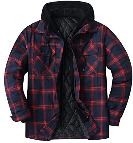 ZENTHACE herr Mens Flannel Hooded Jacket flanelljacka med huva för män | Isolerad flanellhake, justerbar huva, satin termiskt quiltat foder, 6 verktygsfickor, utomhusarbete, vandring, jakt, ärenden