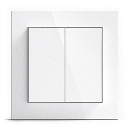 Senic + GIRA Funk-Wandschalter & Dimmer glänzend weiß HomeKit | kabellos & batterielos I Works with Hue ohne Bohren, Verdrahten oder Aufladen I stufenloser Dimmer einfach montiert