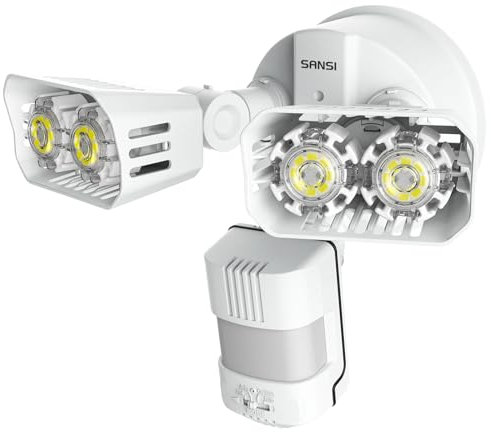 SANSI LED Strahler mit Bewegungsmelder Außen, 1800LM LED Außenleuchte mit verstellbaren 2 Köpfe, 5000K Superhell Sicherheitslicht, IP65 Wasserdicht Beleuchtung für Garage, Garten, Weiß