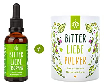 BitterLiebe Bitterstoffe Duo exklusiver Die Höhle der Löwen-Deal bestehend aus Bitterstoffe Tropfen (50ml), Bitterstoffe Pulver (100g) und Rezepte-Magazin