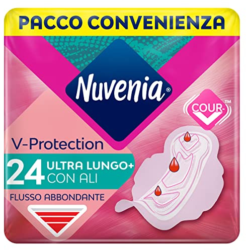 Nuvenia - Ultra lang absorbierend mit Flügeln - Atmungsaktive und schnelle Saugfähigkeit - Packung mit 24 Stück