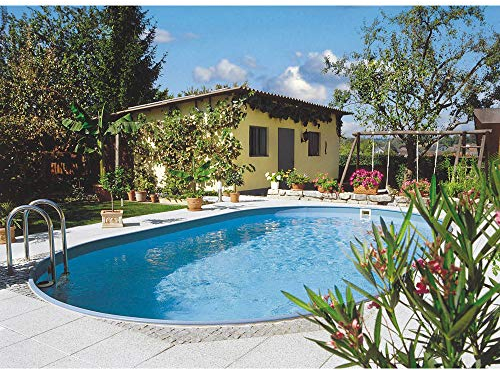 Planet Pool Stahlwandpool Set oval Florida 700x350x150 cm, Stahl 0,8 mm weiß, Folie 0,6 mm blau, Einhängebiese