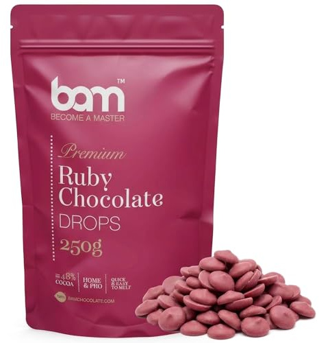 BAM Schokolade Drops mit Geschmack, Tropfen, Callets zum Schmelzen, Backen für Zuhause und Profi (Ruby schokolade, 250 g)