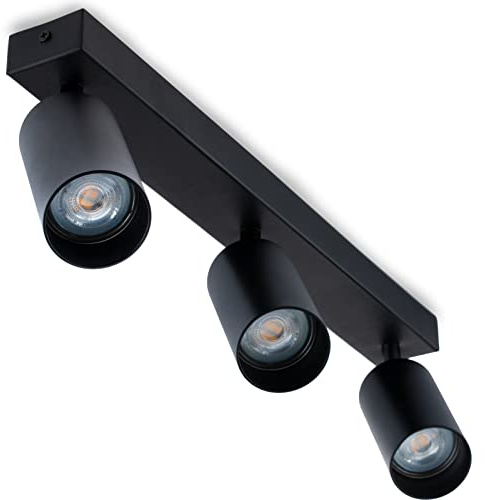Lumiled Deckenleuchte Deckenspot Deckenstrahler 3-flammiger Spot Spotlampe für Decke Spotleuchte Deckenlampe Innenleuchte Spots Downlight LED schwenkbar drehbar schwarz rund 3x GU10 Fassung 230V