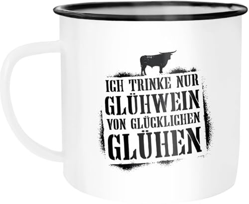MoonWorks®Emaille-Tasse Ich trinke nur Glühwein von glücklichen Glühen mit Spruch lustig Winter Weihnachtsmarkt Motiv Emaille-Becher Emaille-weiss-schwarz standard