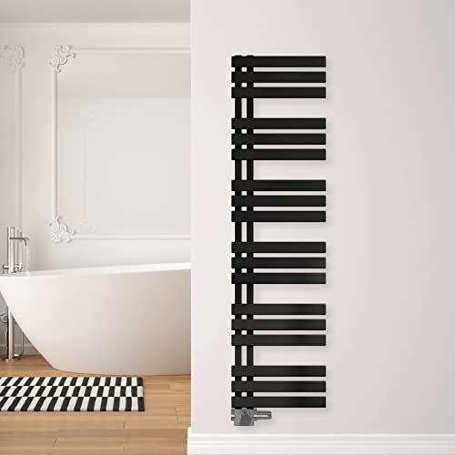 SHV Badheizkörper Aquarius mit Seitenanschluss in Schwarz Matt - 400 x 1640 mm | Heizkörper für Badezimmer, Handtuchhalter für Wand im Bad, Handtuchheizkörper, hochwertiger Handtuchtrockner