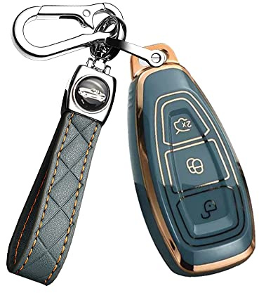 ontto Smart Autoschlüssel Hülle Passt für Ford Kuga Focus Mk3 Mk4 Mondeo Fiesta Titanium Ecosport Transit MK8 Schlüsselhülle TPU Silikon Schutzhülle Schlüsselanhänger Schlüsseletui 3 Tasten-C Grau