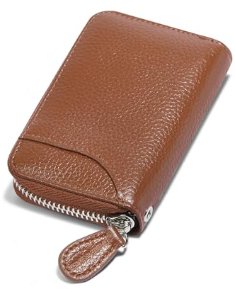 GADIEMKENSD Kreditkartenetui Kartenetui Damen RFID Schutz Leder Mini Portemonnaie Karten Etui für Herren Kreditkartenhülle Credit Card Holder 14 Fächer Reißverschlussetui Geldbörse Hellbraun