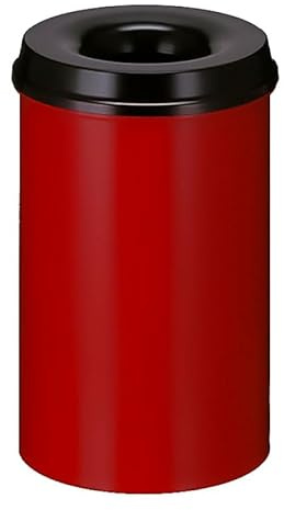 PROREGAL Selbstlöschender Papierkorb & Abfallsammler aus Metall | 20 Liter, HxØ 42,6x26cm | Rot, Kopfteil Schwarz