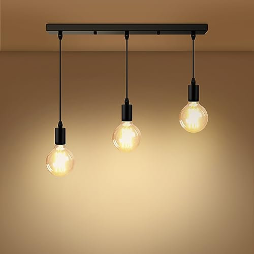 EMKE Industrial Pendant Light, Black Island Lights E27 Hanging Lamp DIY Adjustable Wires Vintage Pendant Light Fixtures for Restaurant, Kitchen, Living Room (Bulb Not Included)