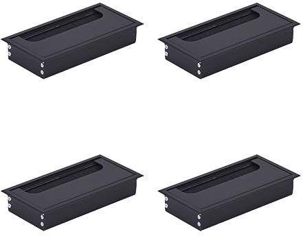HOOZ 4X Kabeldurchführung Schreibtisch, 160mm Aluminium Kabeldurchlass mit Bürstendichtung, Kabeldurchführung Tisch für Tisch Büro Arbeitsplatten, Kabelkanal für Möbel und Schreibtisch (Rechteckig)