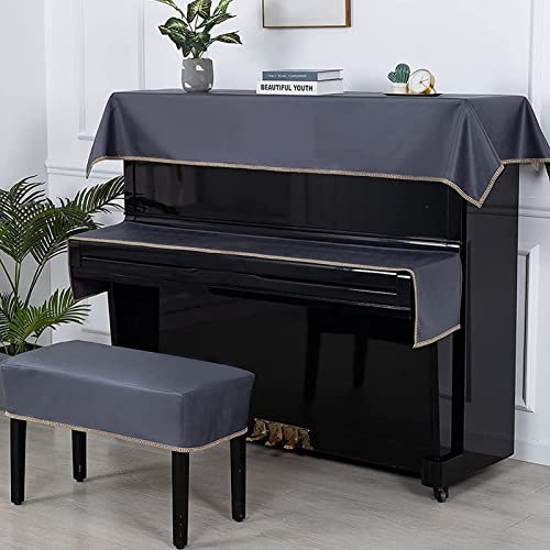 LekLai Klavierabdeckung, Vertikale Obere Abdeckung, Klavier-Staubschutz, E-Piano-Abdeckung, Stuhlbezug, Eleganter High-Tech-Stoff-Klavier-Staubschutz Für Schlafzimmer, Hotel, Klavierzimmer/Grey/Sing