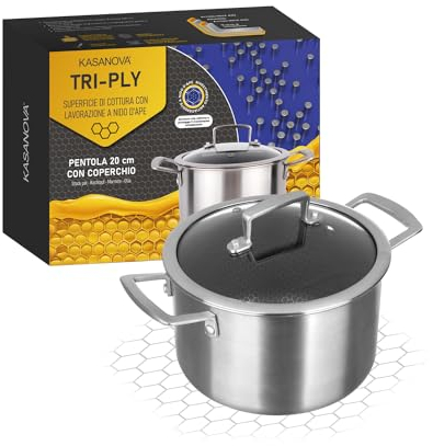 KASANOVA Tegame antiaderente con rivestimento nido d'ape Tri-ply, con coperchio in (Pentola 20 cm)